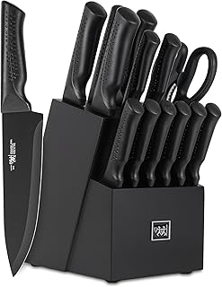 Knife Set, 15 Pcs Kitchen Knife Set with Block Self Sharpening